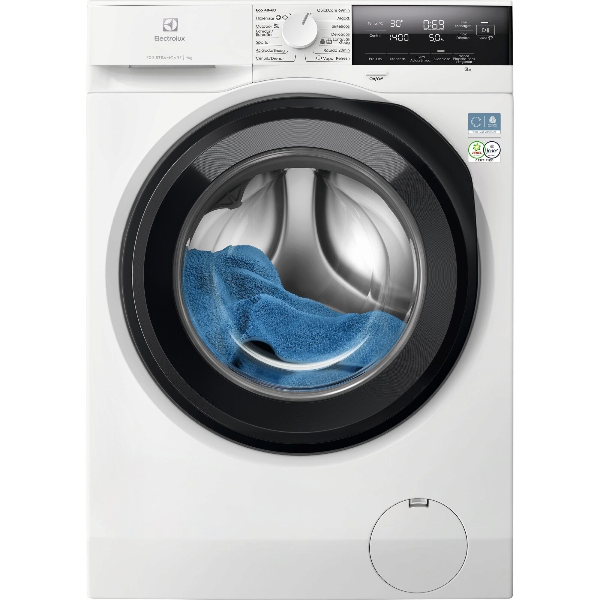 LAVADORA ELECTROLUX EFI7394N2B, 9K, 1400R, DISPLAY, BLANCA - A